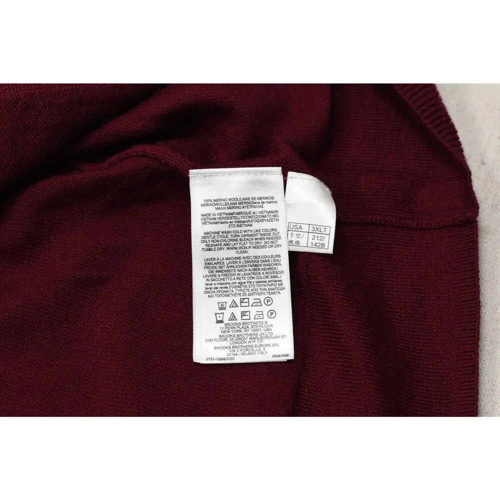 Brooks Brothers 3XLT Men's Red 1/4 Zip 100% Merino Wool Pullover Sweater Tall